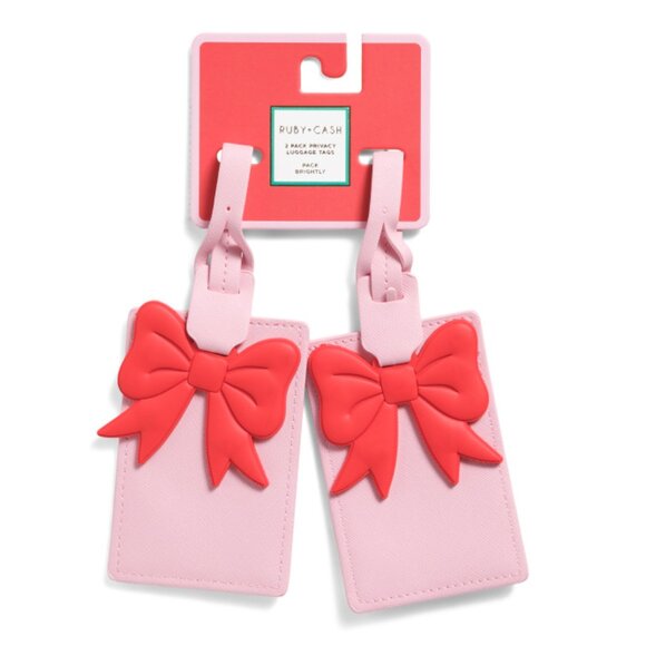 RUBY + CASH Blush 2pk Luggage Tags With Bow Charms - Picture 1 of 2